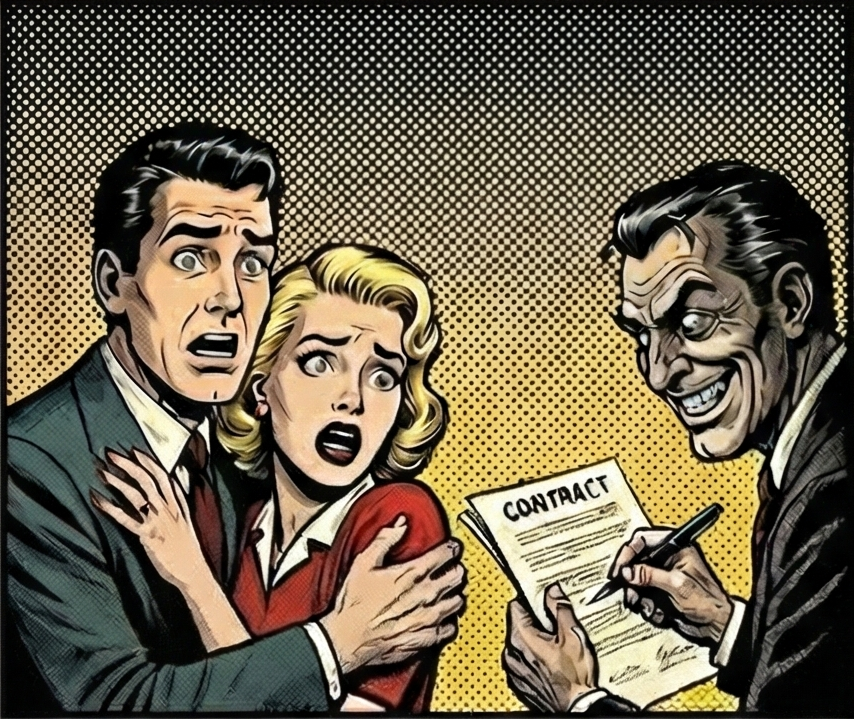 営業の電話に困惑する夫婦のコミックイラスト